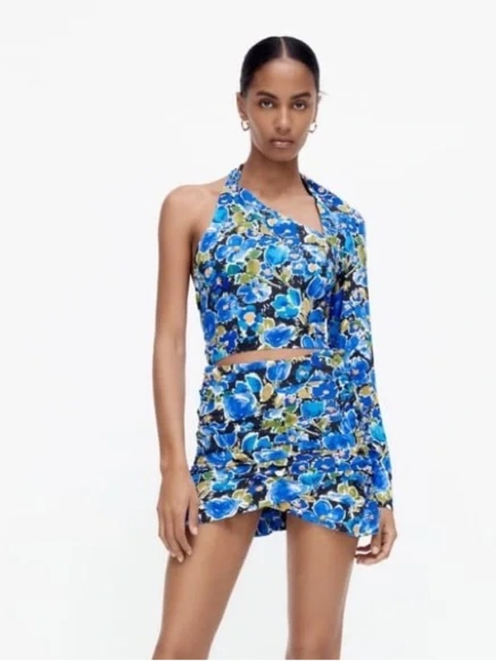 Zara NWOT One Sleeve Open Back Asymmetric Crop Top Floral Print Size S Small New